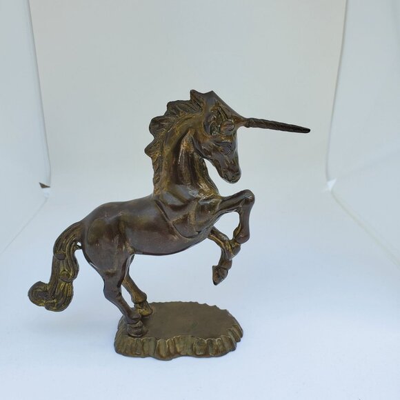 Vintage Solid Brass Mythical Unicorn Fantasy Horse Figurine Sculpture Statue - Picture 2 of 5